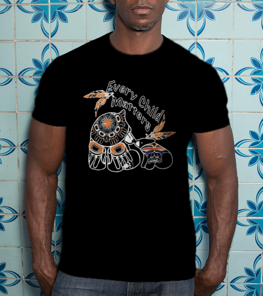 Every Child Matters Bear With Feathers And Rainbow Motif T-Shirt