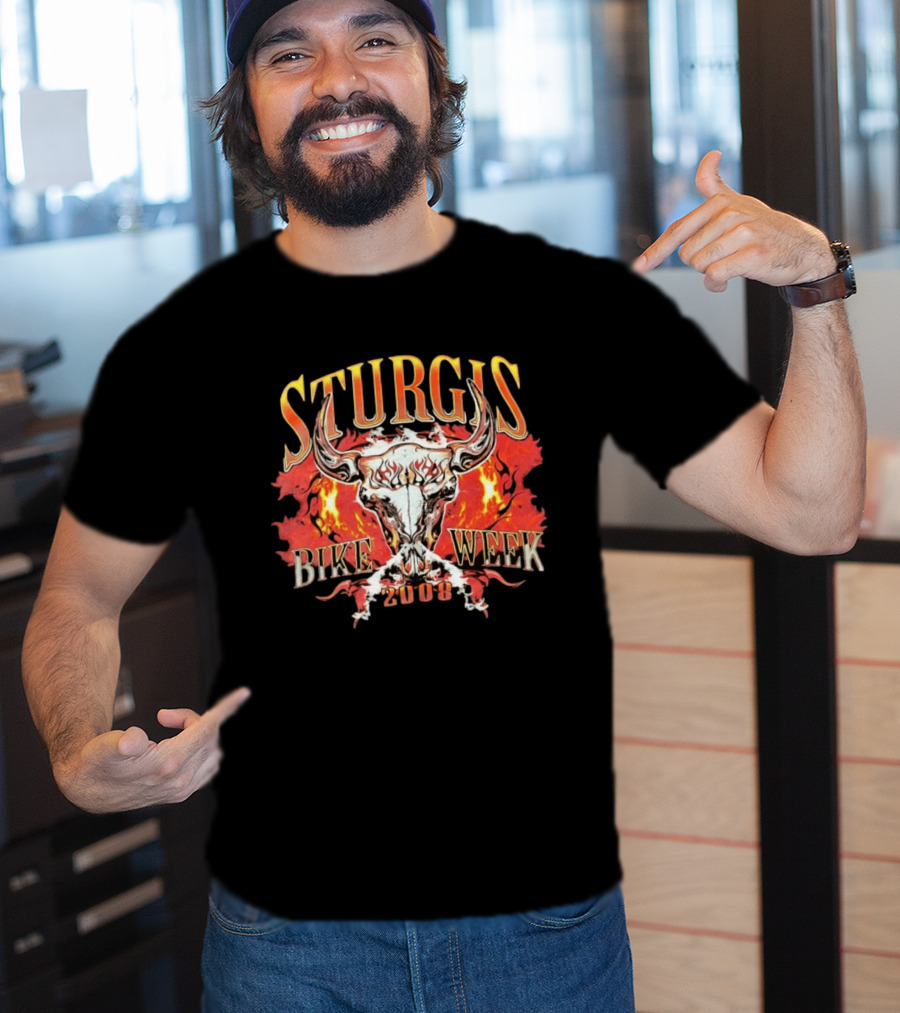Sturgis Bike Week 2008 Flaming Bull Skull T-Shirt