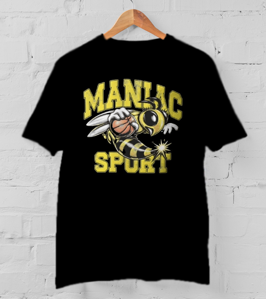 Maniac Sport Cartoon Hornet With Basketball Explosion T-Shirt