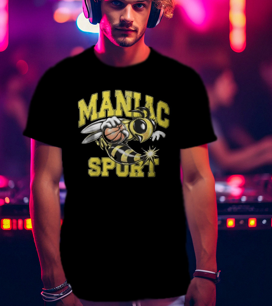 Maniac Sport Cartoon Hornet With Basketball Explosion T-Shirt