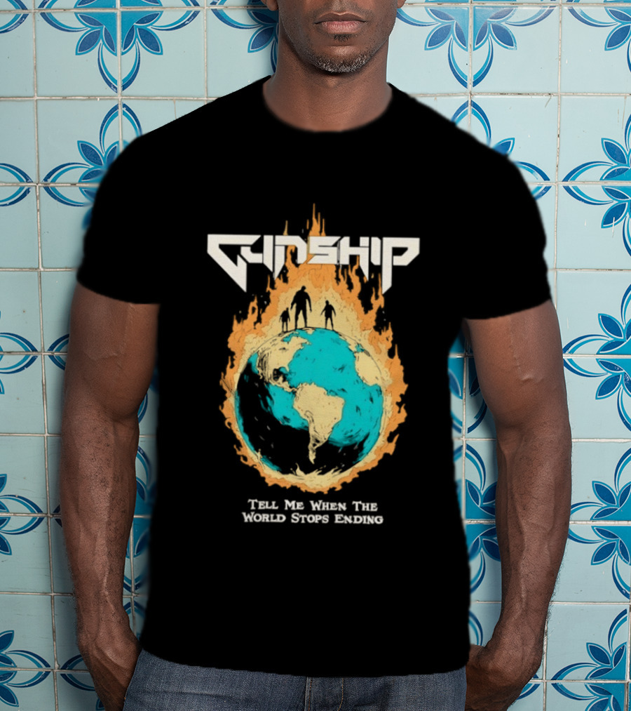 Gunship Tell Me When The World Stops Ending Flaming Earth T-Shirt