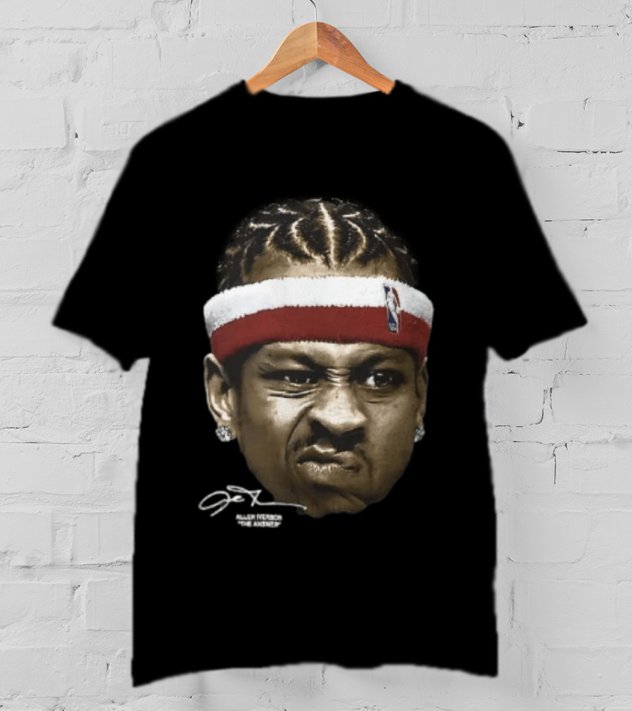 Allen Iverson Grimacing Face NBA Headband Earrings The Answer Signature T-Shirt