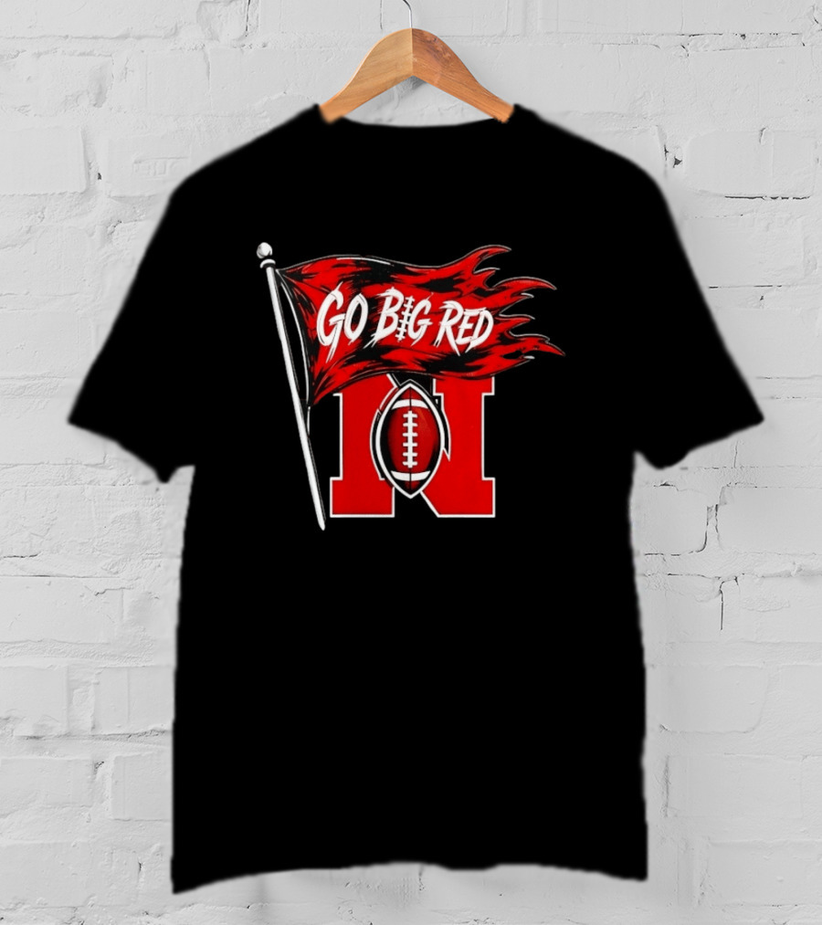 Nebraska Cornhuskers Go Big Red Football Flag T-Shirt