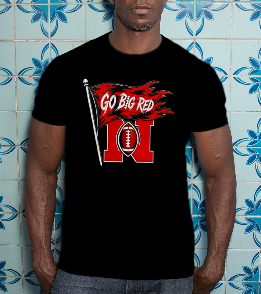 Nebraska Cornhuskers Go Big Red Football Flag T-Shirt