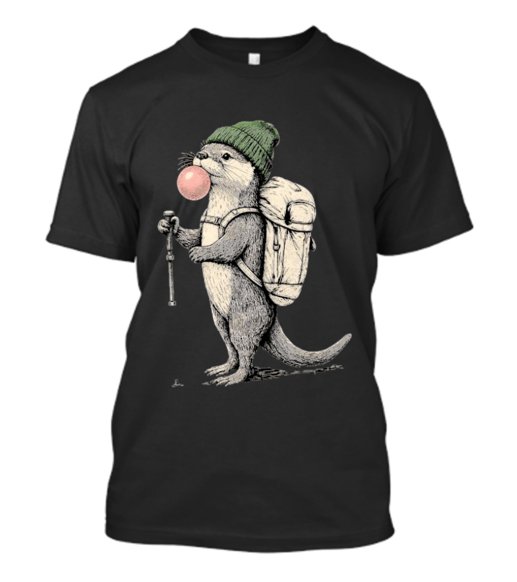 Hiking Otter Backpack Adventure With Bubble Gum T-Shirt