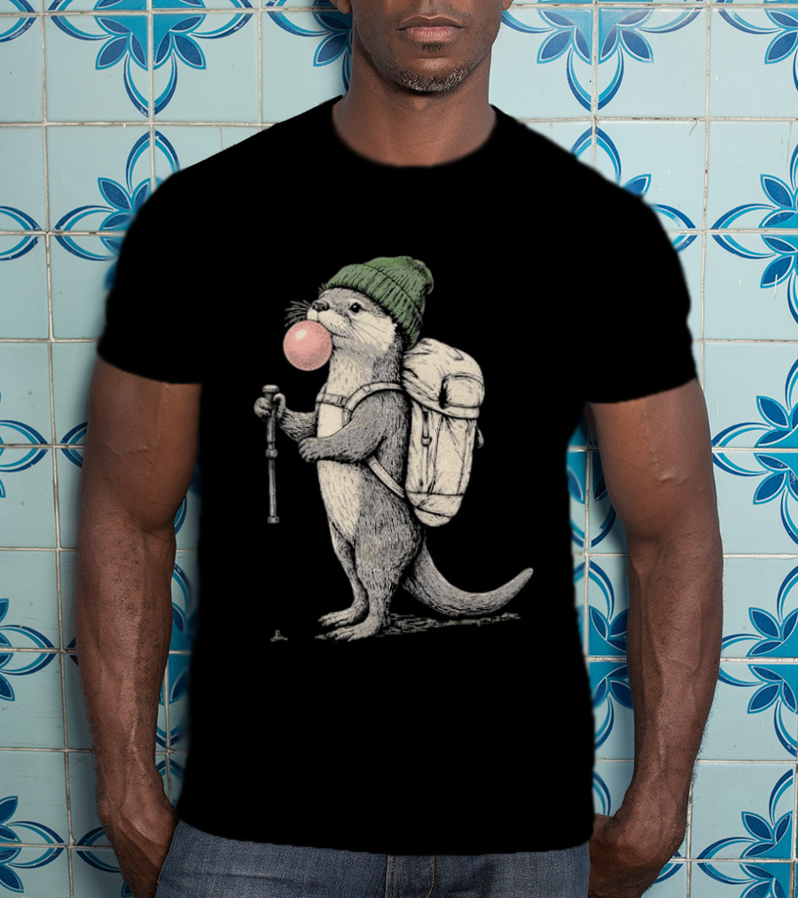 Hiking Otter Backpack Adventure With Bubble Gum T-Shirt