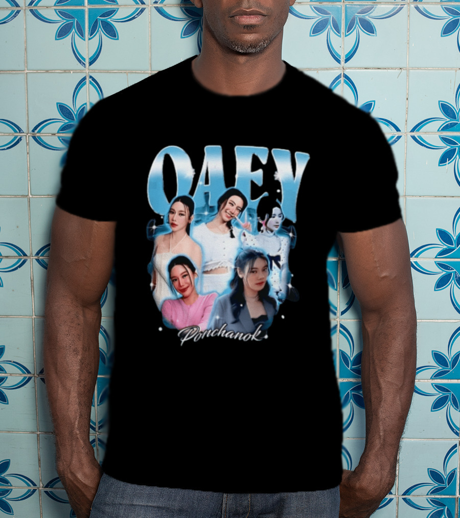 Oaey Ponchanok Woman Collage Blue Aura Sparkles Bootleg T-Shirt