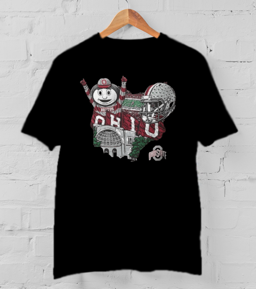 Ohio State Buckeyes Brutus Ohio Map Helmet Stadium T-Shirt