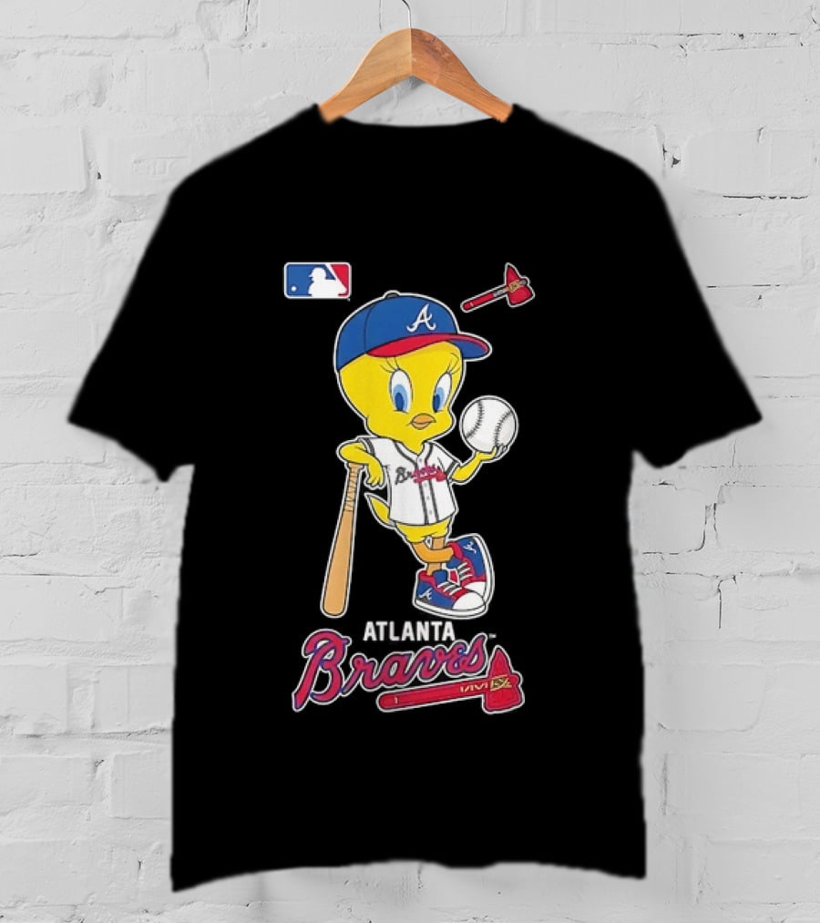 MLB Atlanta Braves Tweety Bird Baseball Bat And Ball T-Shirt