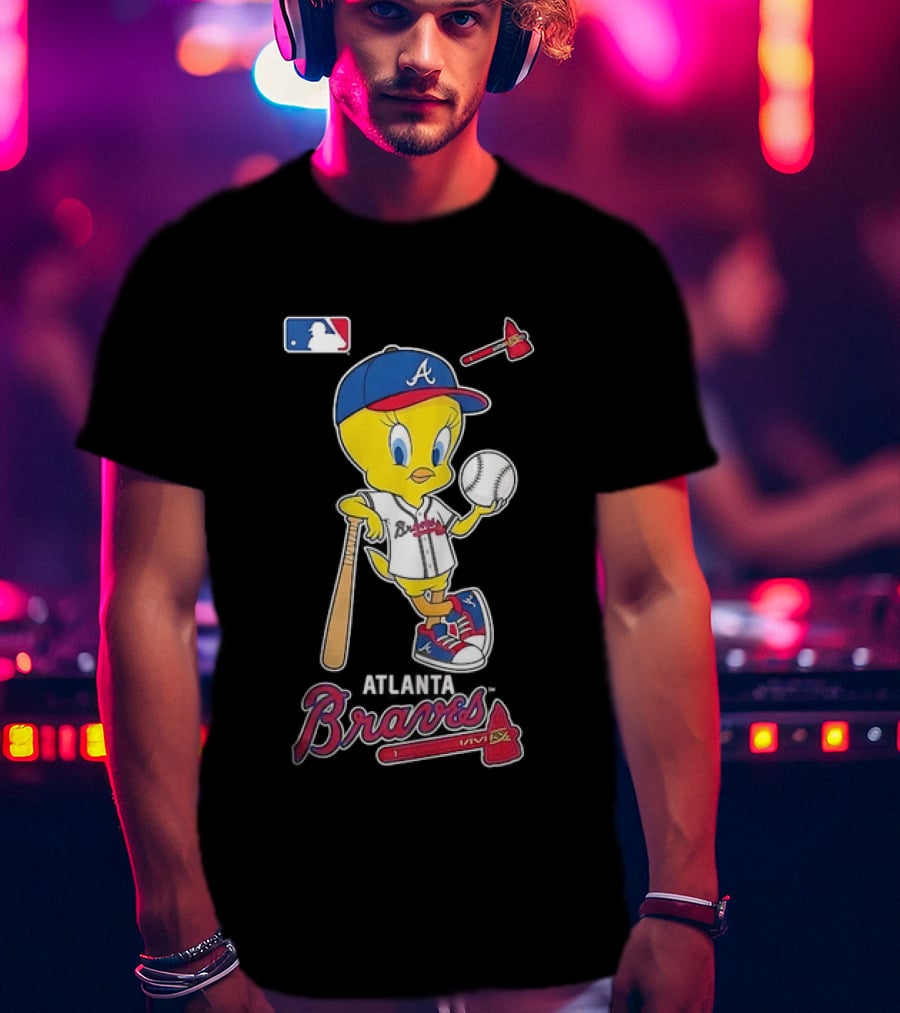 MLB Atlanta Braves Tweety Bird Baseball Bat And Ball T-Shirt