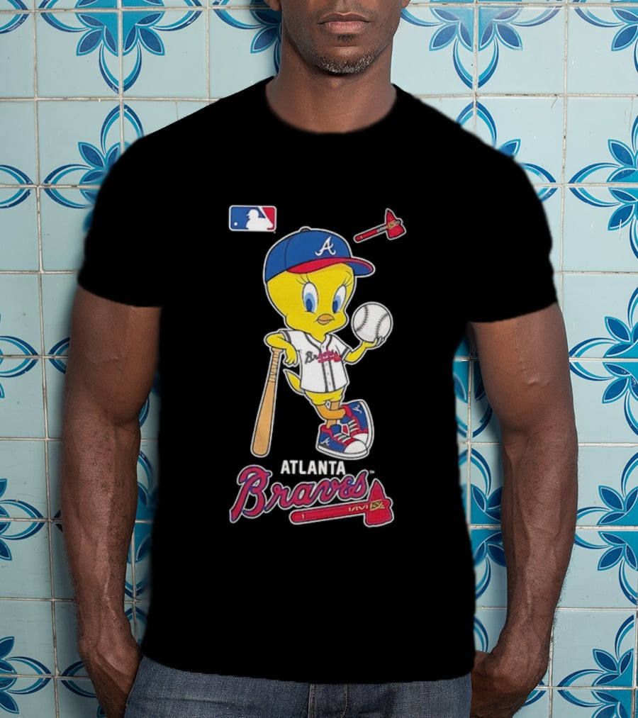 MLB Atlanta Braves Tweety Bird Baseball Bat And Ball T-Shirt