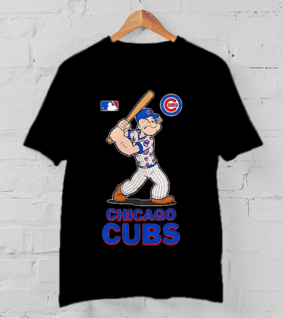 MLB Popeye Chicago Cubs Cartoon Character Baseball Batting MLB T-Shirt
