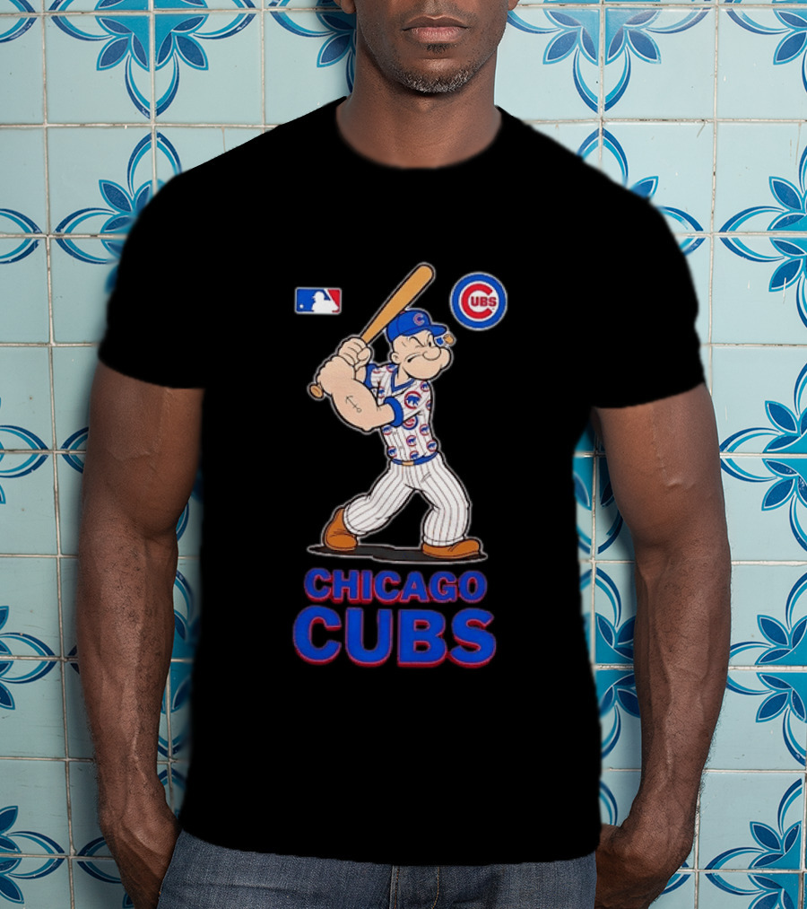 MLB Popeye Chicago Cubs Cartoon Character Baseball Batting MLB T-Shirt