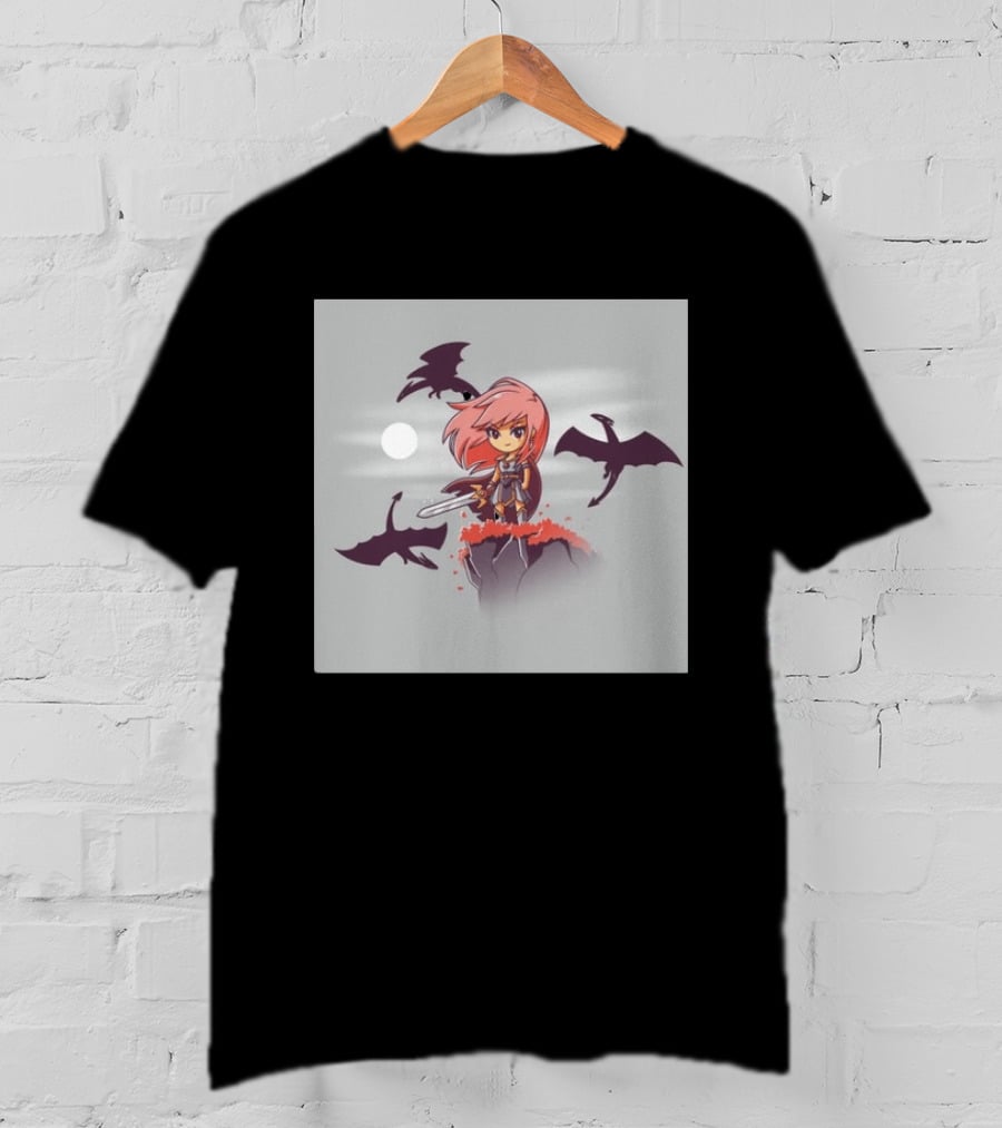 Princesse Guerrière Nerdy Anime Warrior With Sword And Dragons T-Shirt