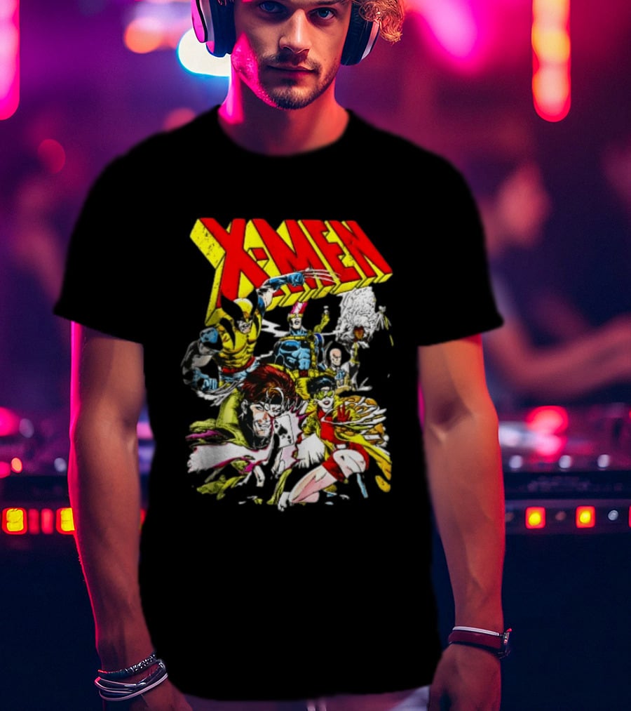 X Men Wolverine Gambit Jubilee Cyclops Storm Classic Comic Characters Distressed T-Shirt