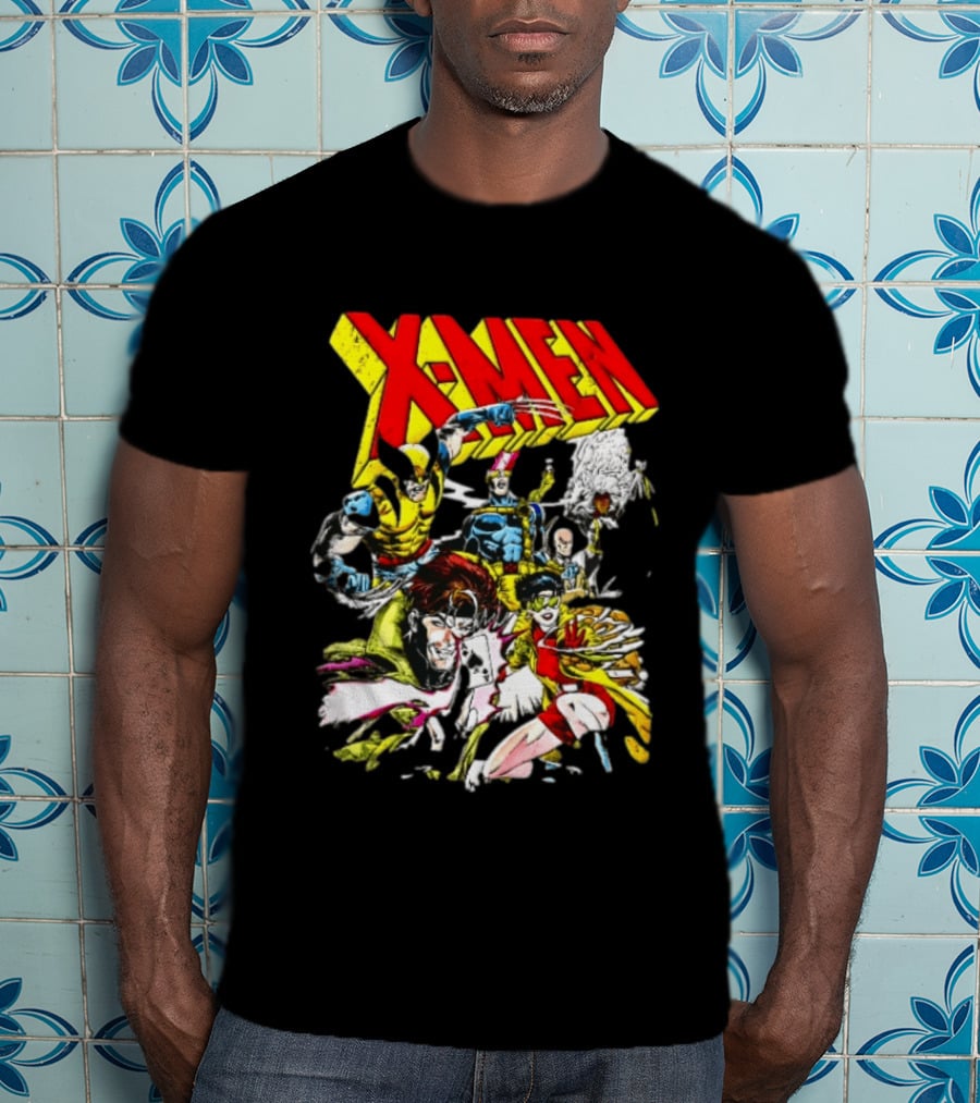 X Men Wolverine Gambit Jubilee Cyclops Storm Classic Comic Characters Distressed T-Shirt