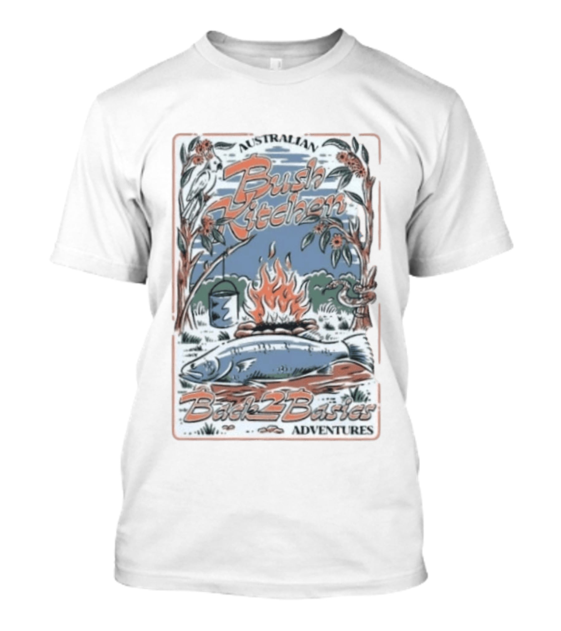 Australian Bush Kitchen Back 2 Basics Campfire Cooking Adventure T-Shirt