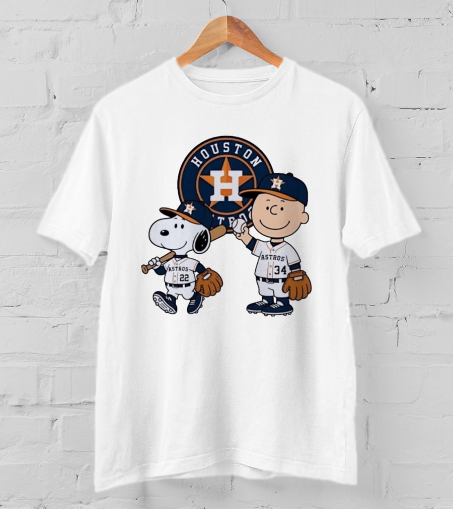 Houston Astros Snoopy Charlie Brown Baseball Player Characters T-Shirt