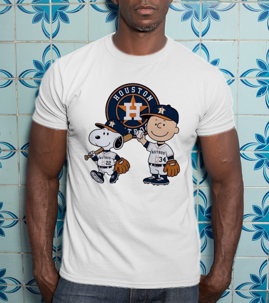 Houston Astros Snoopy Charlie Brown Baseball Player Characters T-Shirt