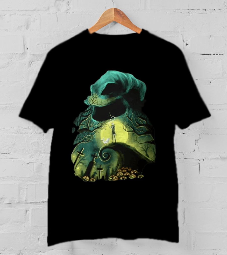 The Nightmare Before Christmas Jack Skellington Zero Oogie Boogie Moonlit Scene T-Shirt