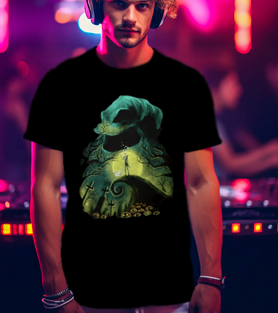 The Nightmare Before Christmas Jack Skellington Zero Oogie Boogie Moonlit Scene T-Shirt