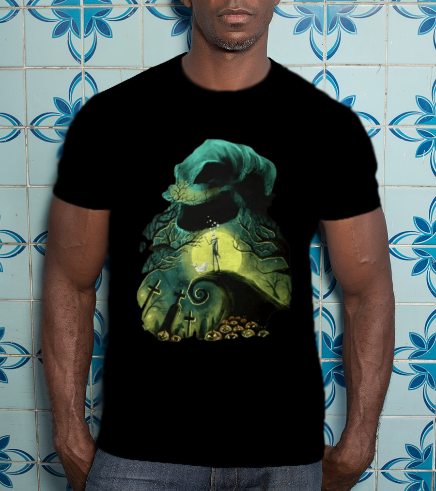 The Nightmare Before Christmas Jack Skellington Zero Oogie Boogie Moonlit Scene T-Shirt