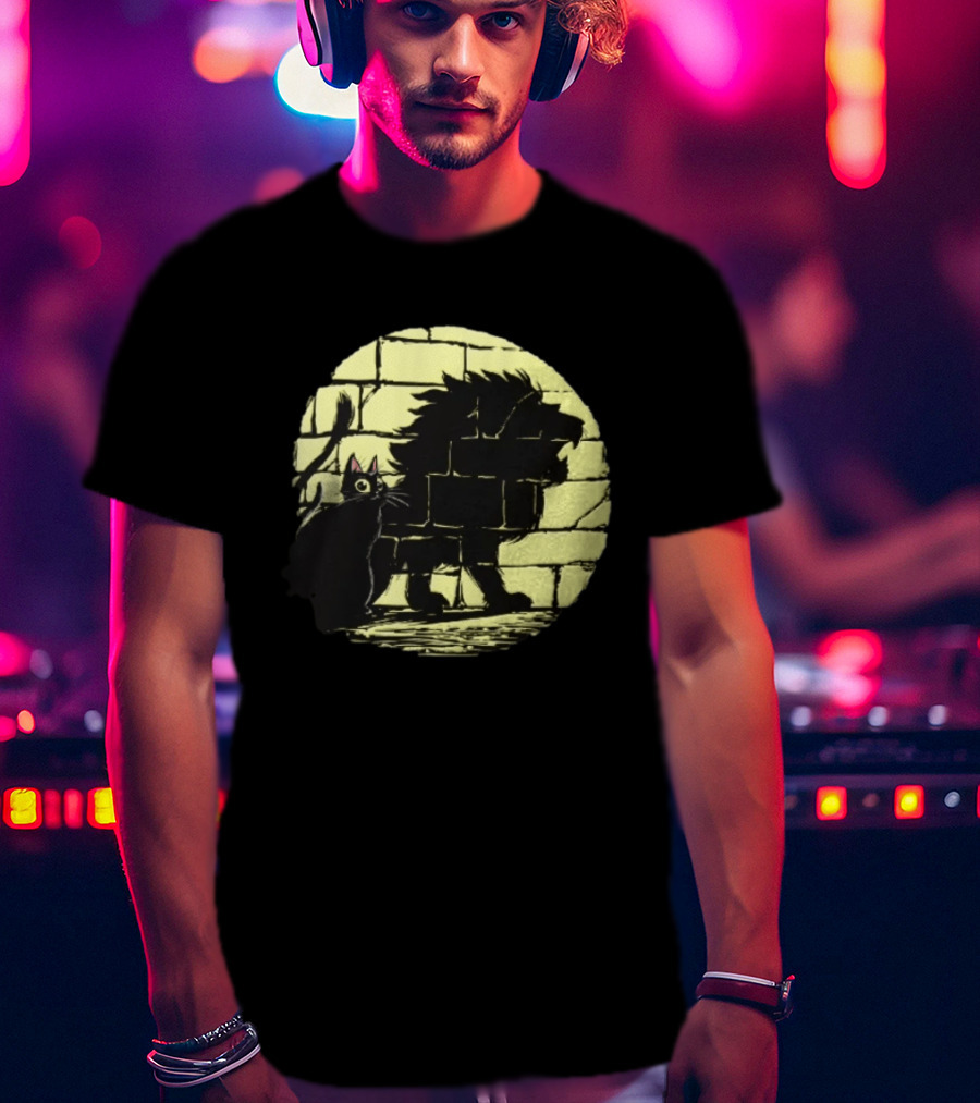Lion Shadow Black Cat Courageous Kitten Moon T-Shirt