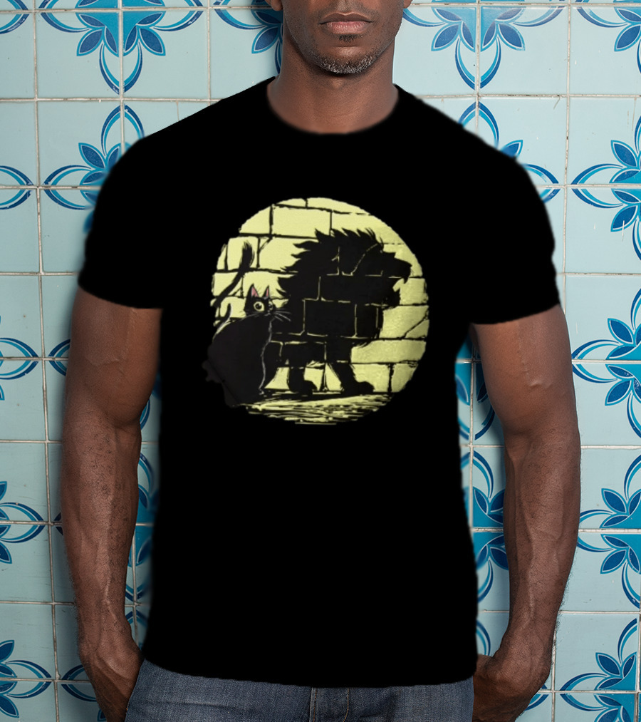 Lion Shadow Black Cat Courageous Kitten Moon T-Shirt