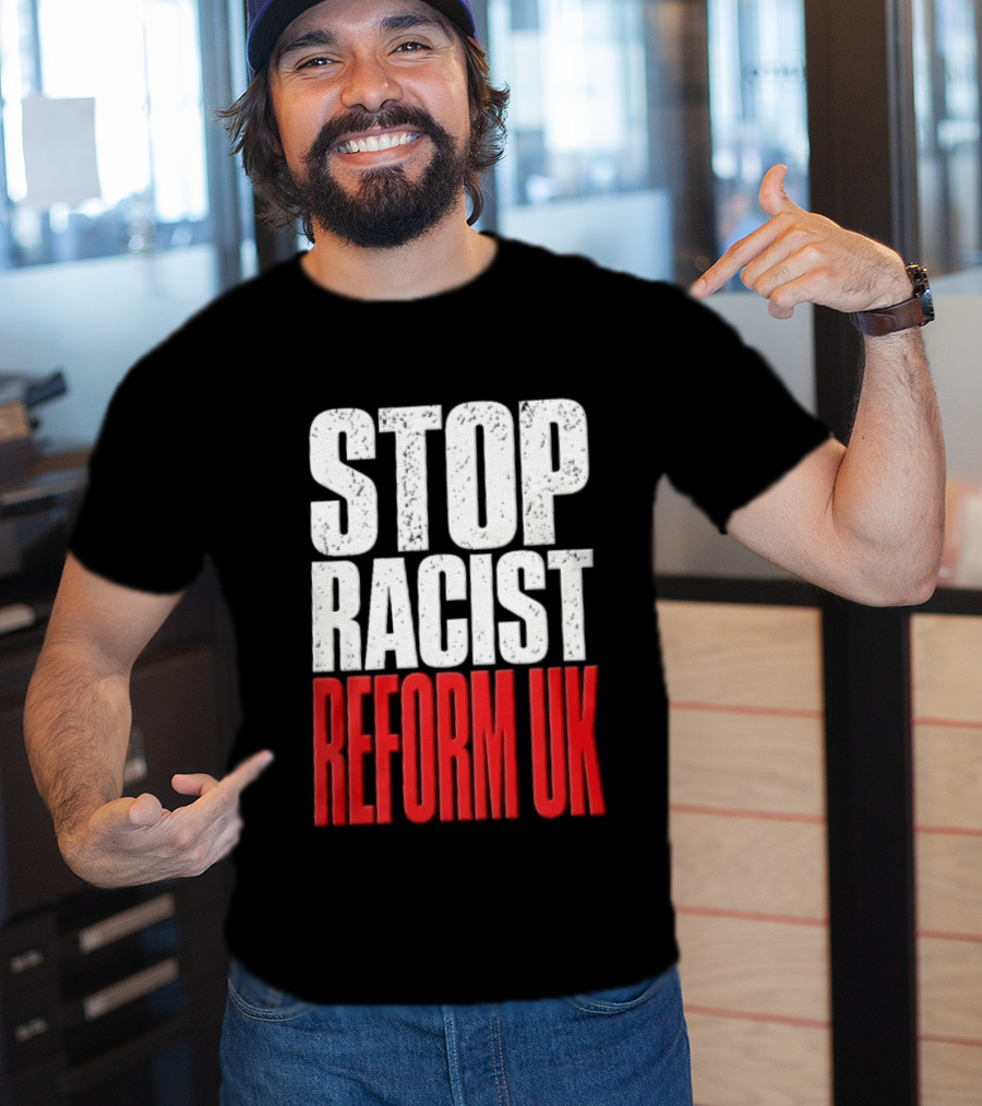 Stop Racist Reform UK Distressed White Red T-Shirt