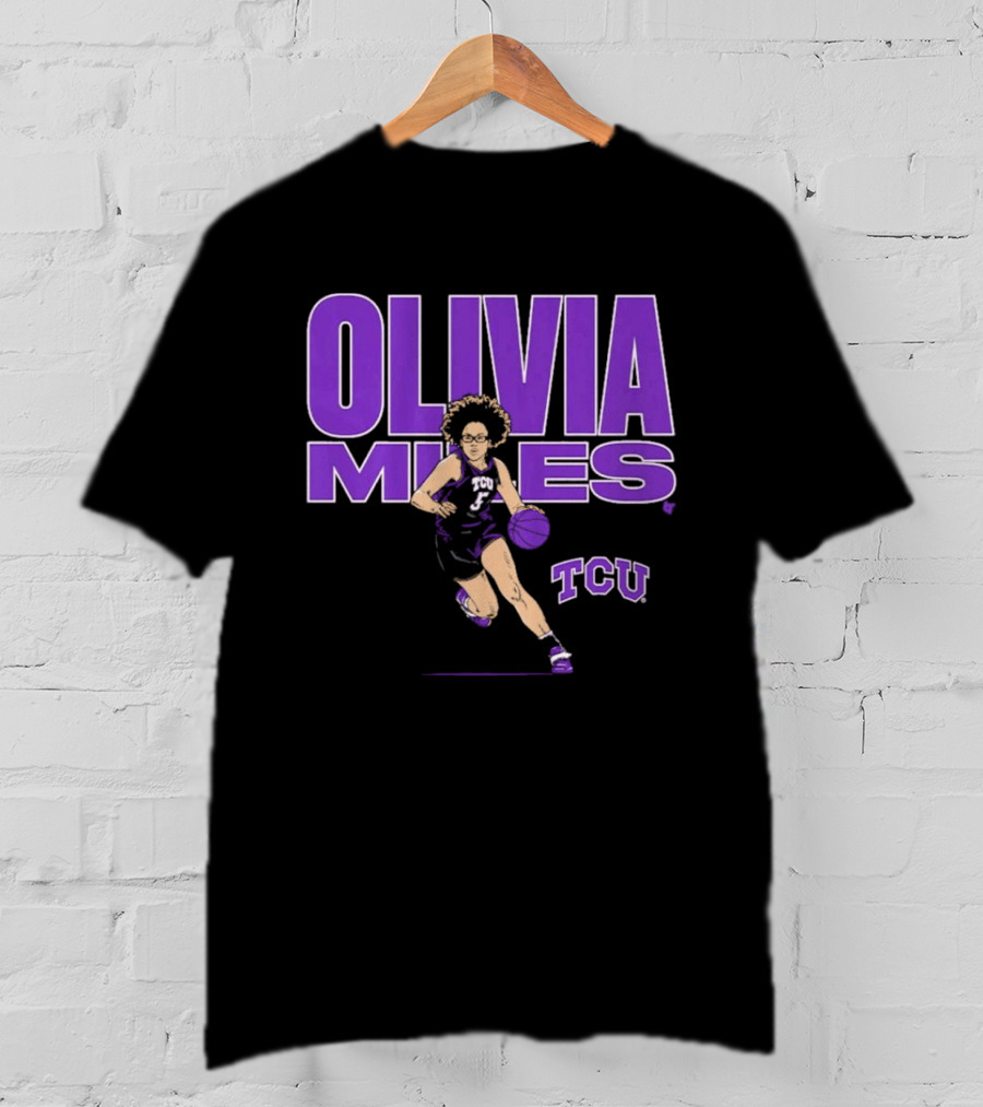 TCU Basketball Olivia Miles Name Pose Purple And White Basketball Player T-Shirt