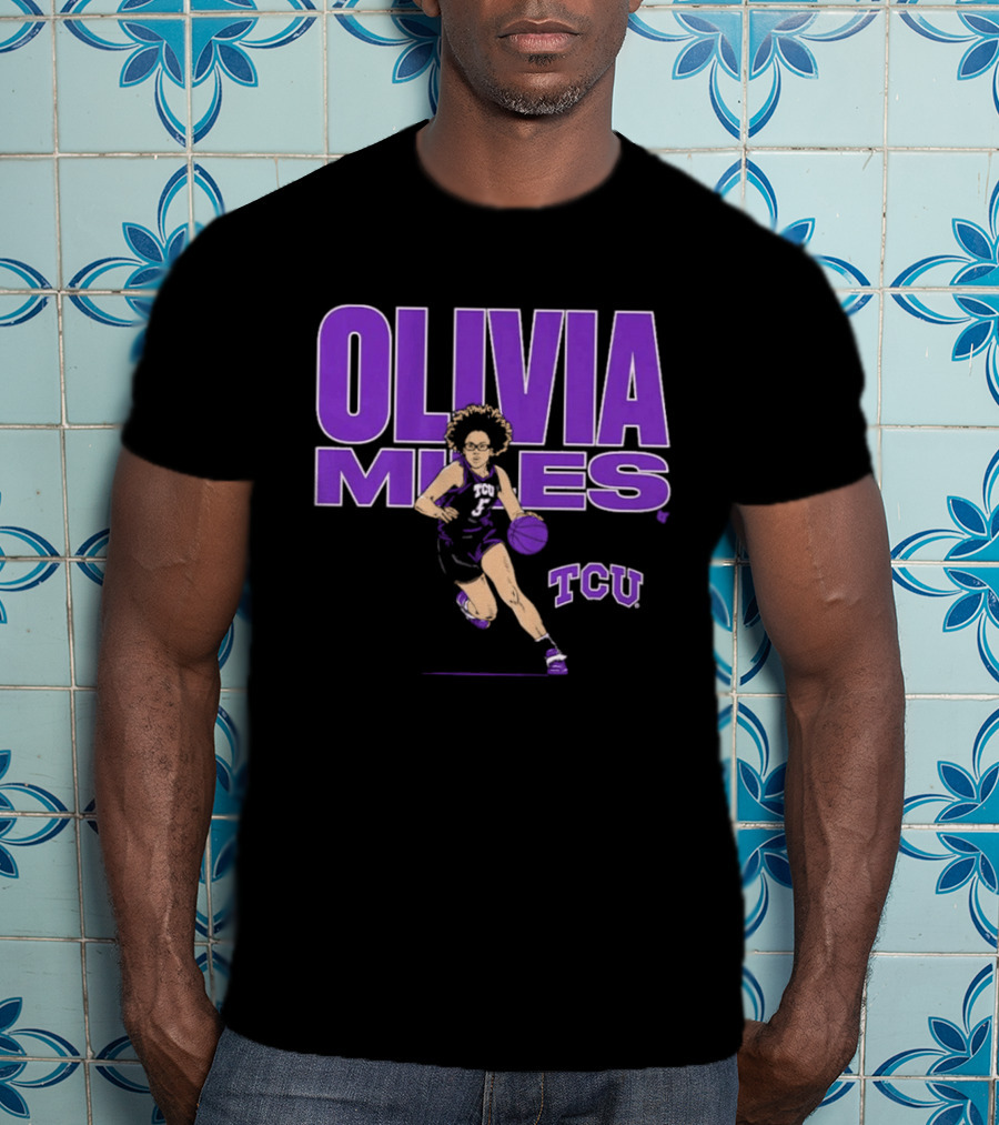 TCU Basketball Olivia Miles Name Pose Purple And White Basketball Player T-Shirt