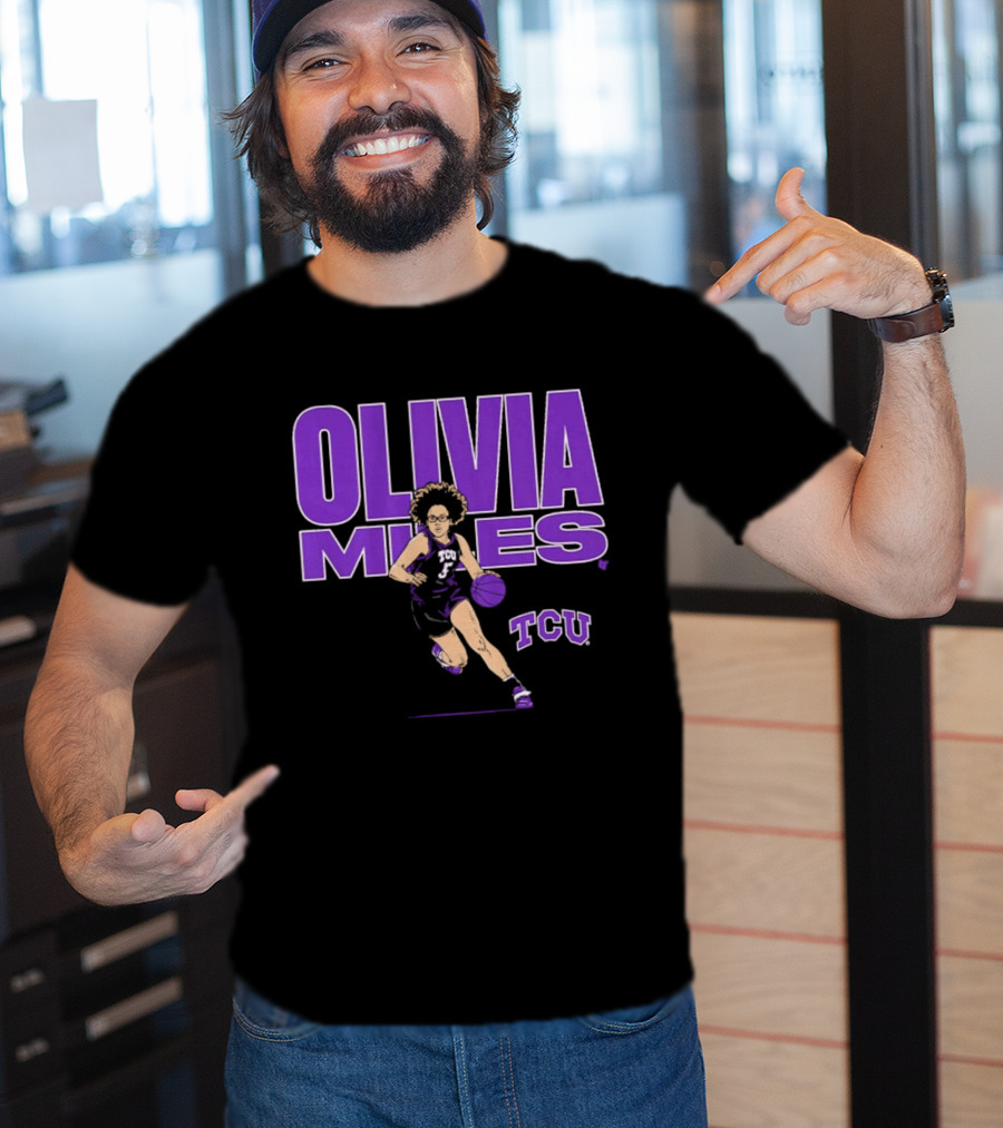 TCU Basketball Olivia Miles Name Pose Purple And White Basketball Player T-Shirt