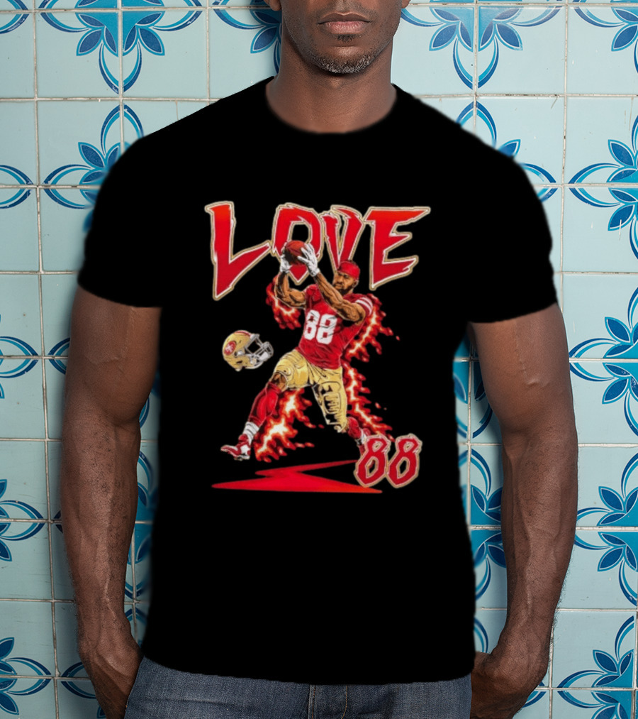 Daejon Love San Francisco 49ers No 88 Football Star Catching Action T-Shirt