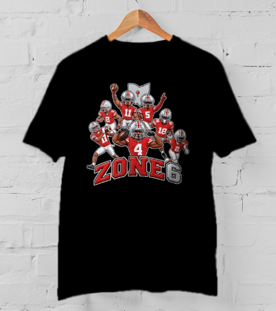 Zone 6 Ohio State Buckeyes Football Players With State Map And Numbers T-Shirt