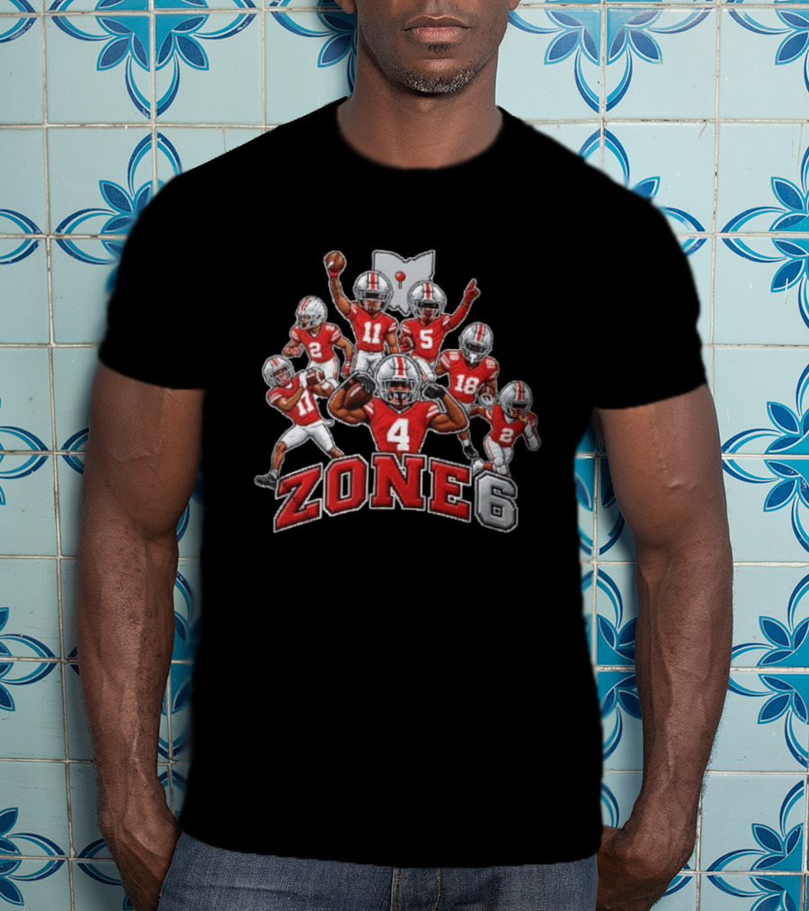 Zone 6 Ohio State Buckeyes Football Players With State Map And Numbers T-Shirt