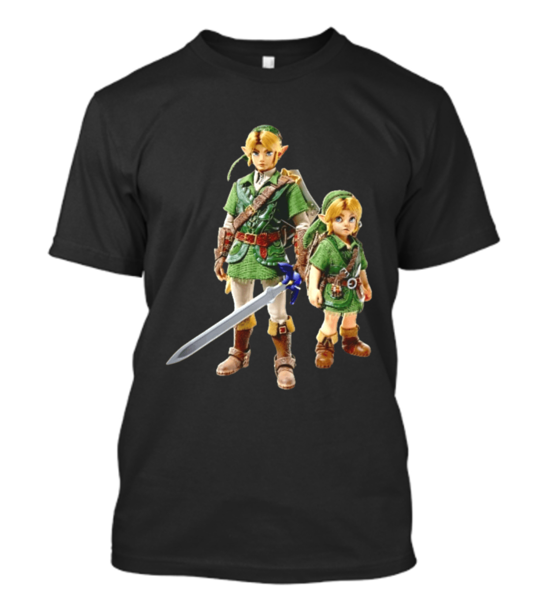 Adult And Young Link Green Tunic Warrior Sword Shield Render T-Shirt