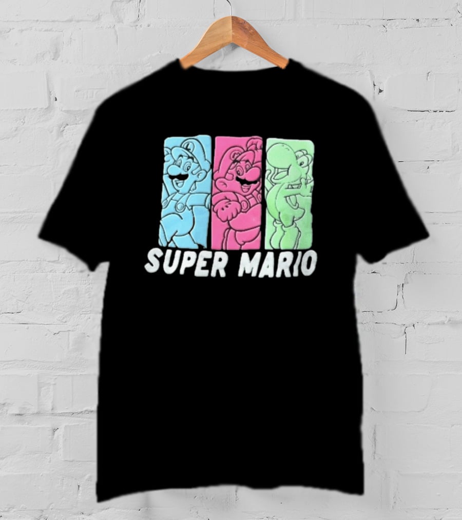 Super Mario Luigi Yoshi Characters Colorful Panels T-Shirt