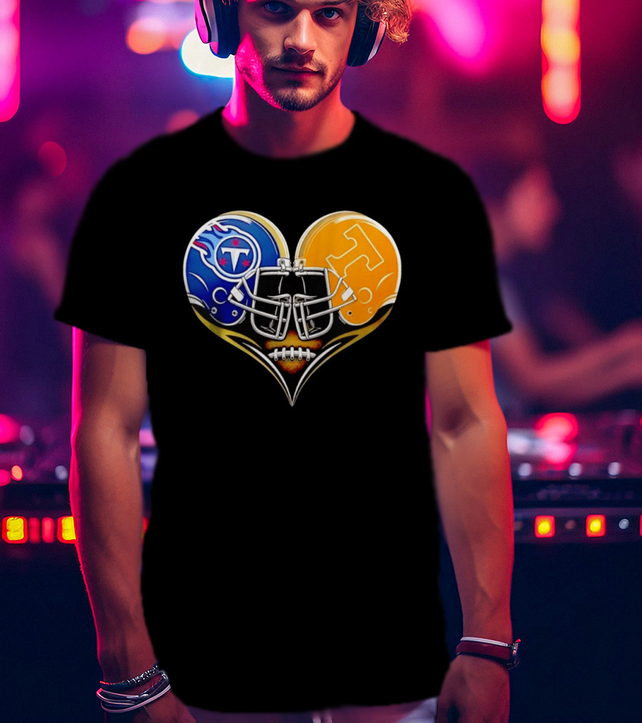 Tennessee Titans Tennessee Volunteers Football Heart Helmet T-Shirt