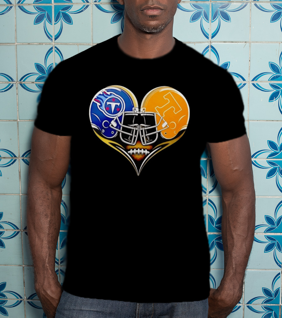 Tennessee Titans Tennessee Volunteers Football Heart Helmet T-Shirt