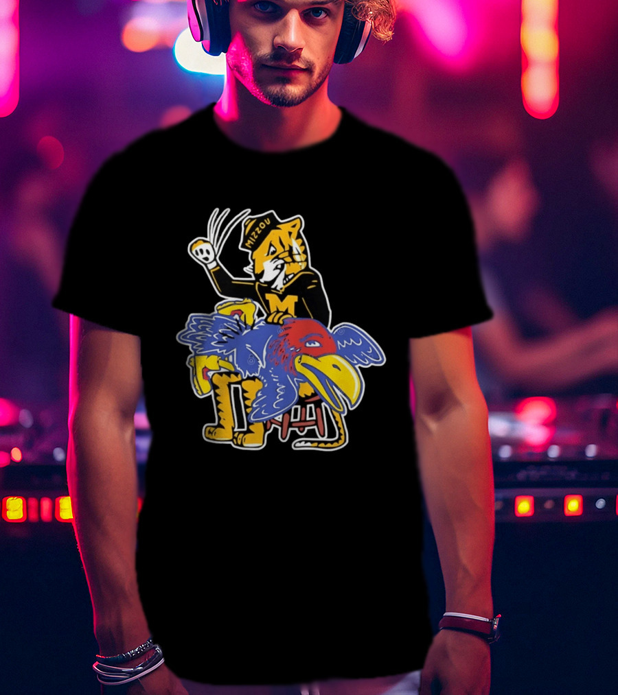Mizzou Tigers Vs Kansas Jayhawk Rivalry Cartoon T-Shirt