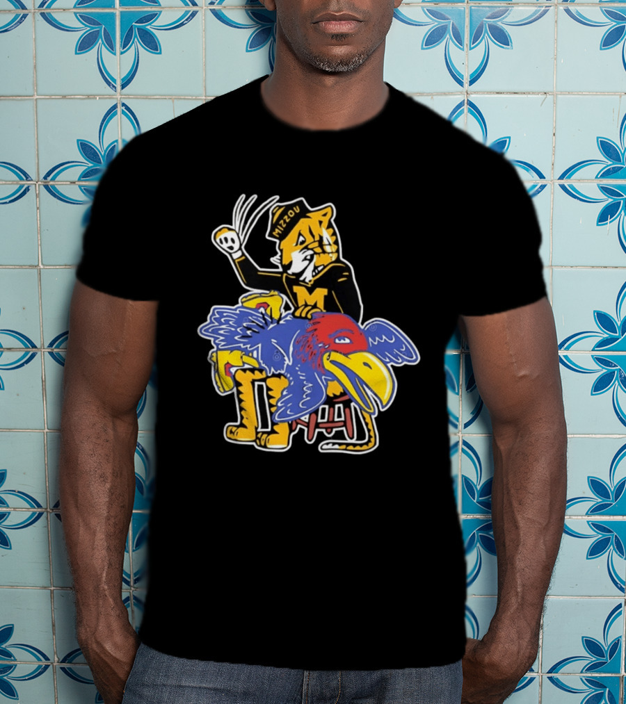 Mizzou Tigers Vs Kansas Jayhawk Rivalry Cartoon T-Shirt