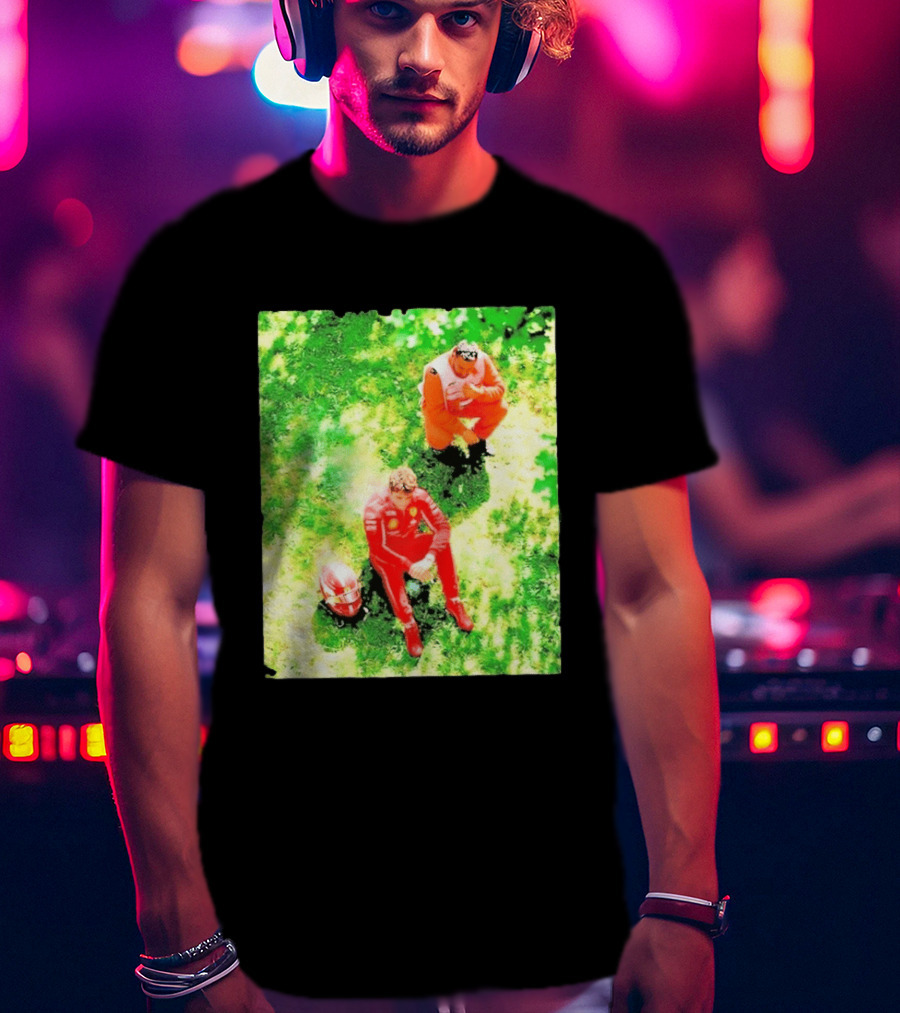 Monza GP Charles Leclerc Helmet On Grass Crash Moment T-Shirt