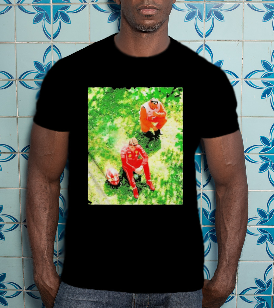 Monza GP Charles Leclerc Helmet On Grass Crash Moment T-Shirt