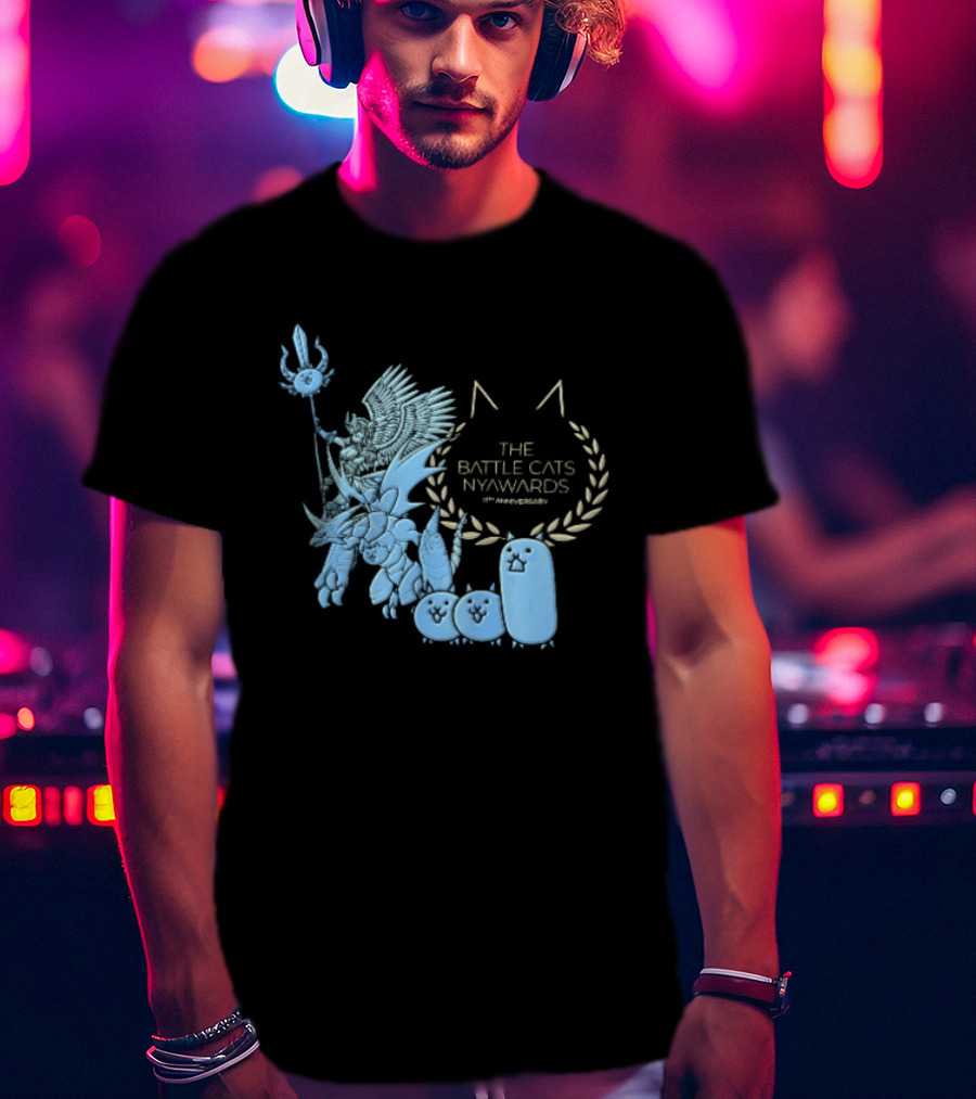 The Battle Cats Nyawards 11th Anniversary Characters Laurel Wreath Line T-Shirt