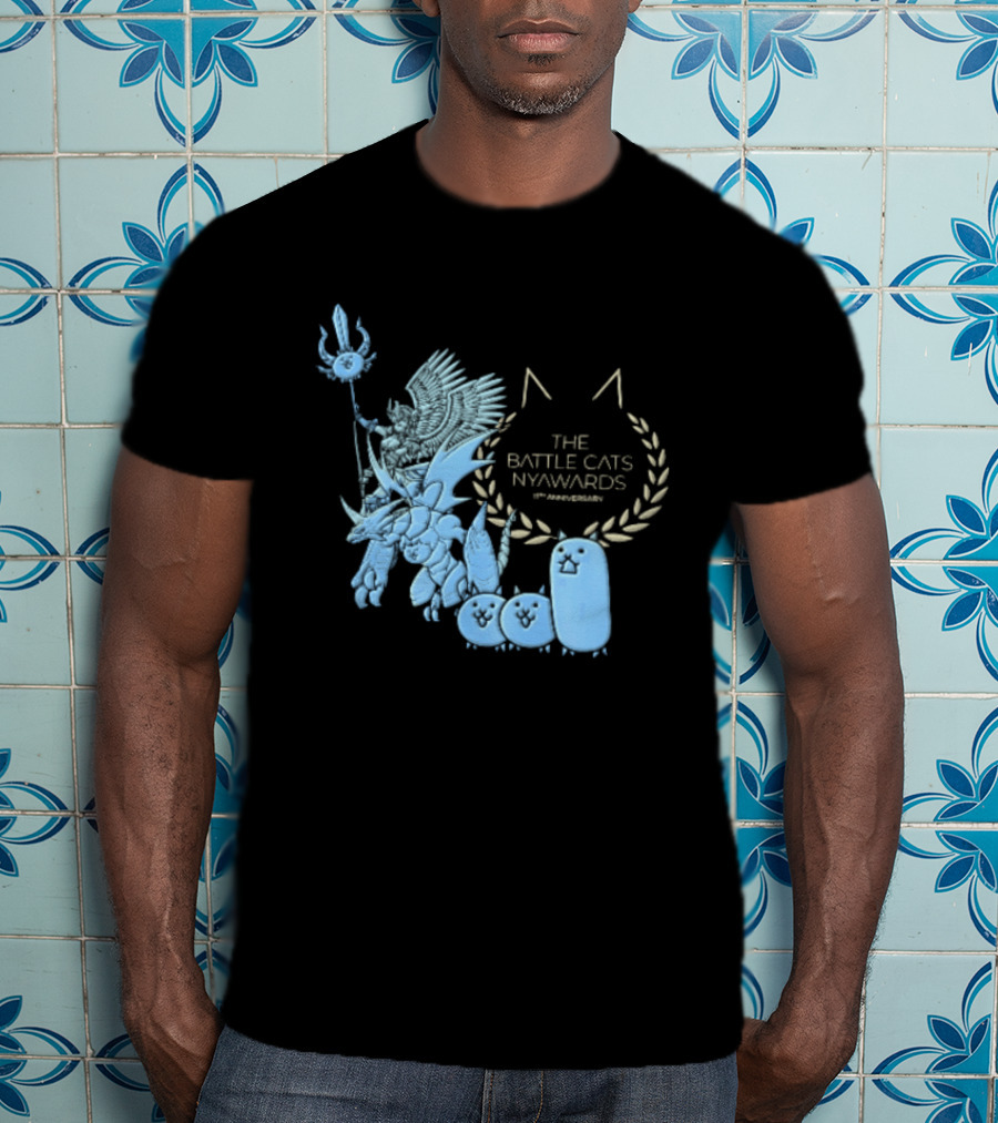 The Battle Cats Nyawards 11th Anniversary Characters Laurel Wreath Line T-Shirt