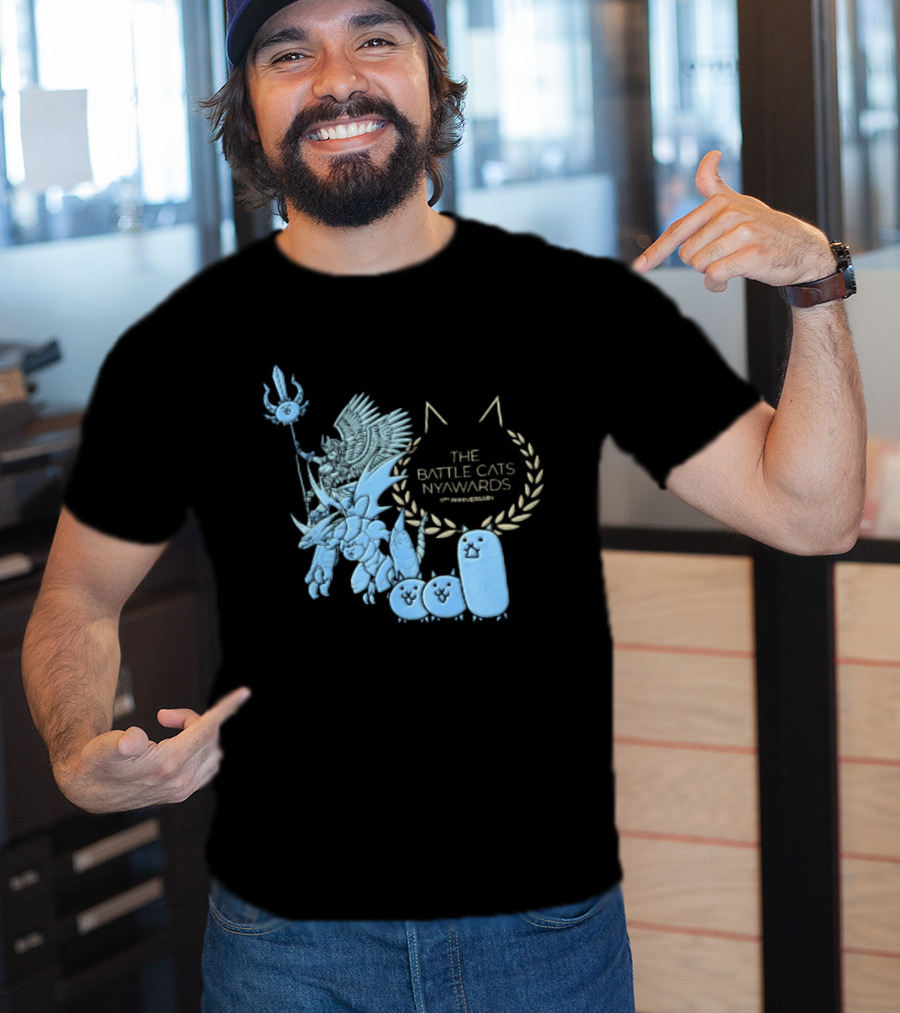 The Battle Cats Nyawards 11th Anniversary Characters Laurel Wreath Line T-Shirt