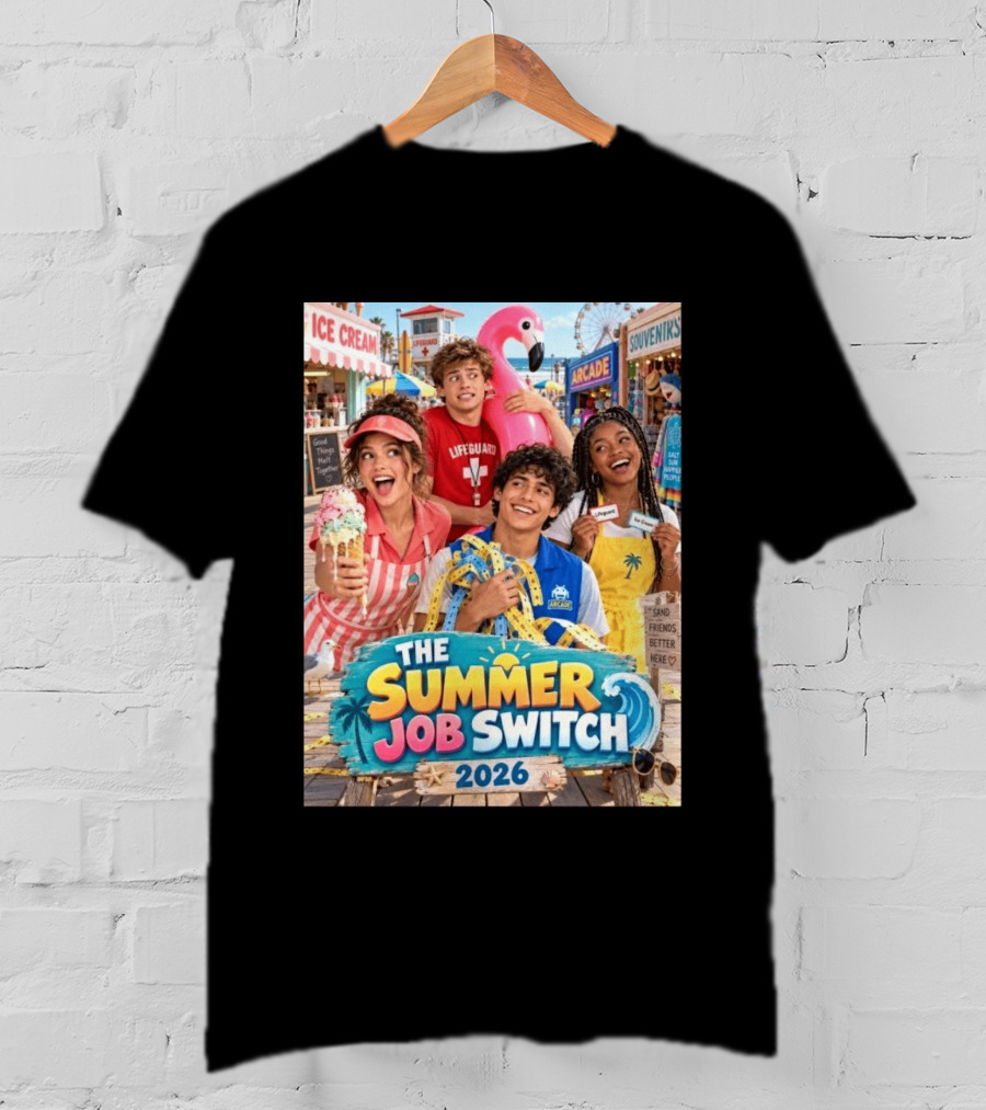 The Summer Job Switch 2026 Ice Cream Adventure Lifeguard Arcade Souvenirs Sand Friends T-Shirt