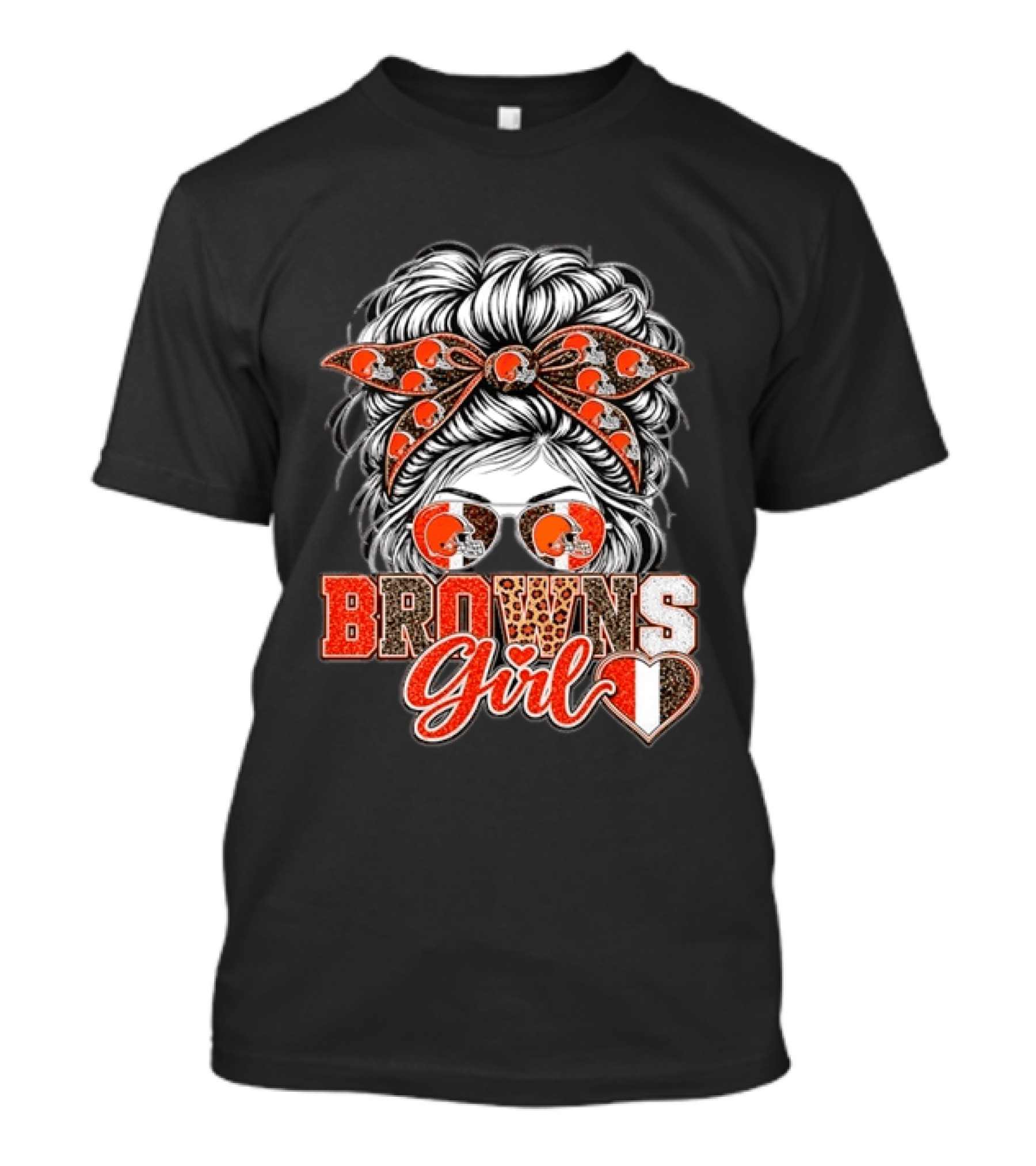 Cleveland Browns Girl Messy Bun Football T-Shirt