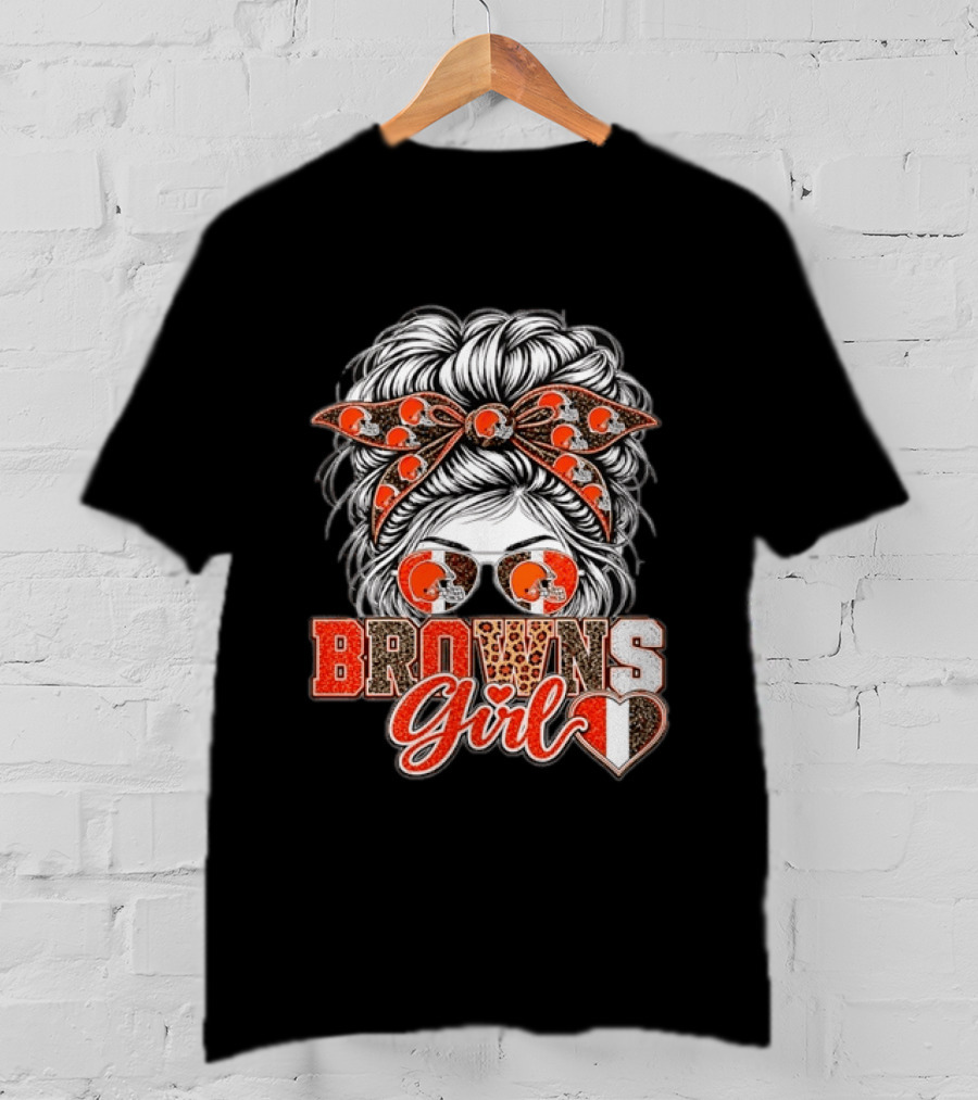 Cleveland Browns Girl Messy Bun Football T-Shirt
