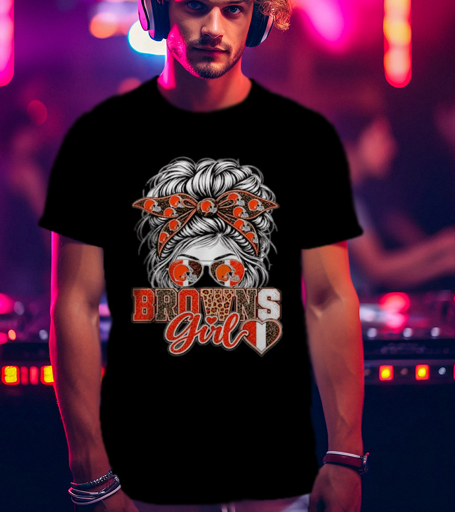 Cleveland Browns Girl Messy Bun Football T-Shirt